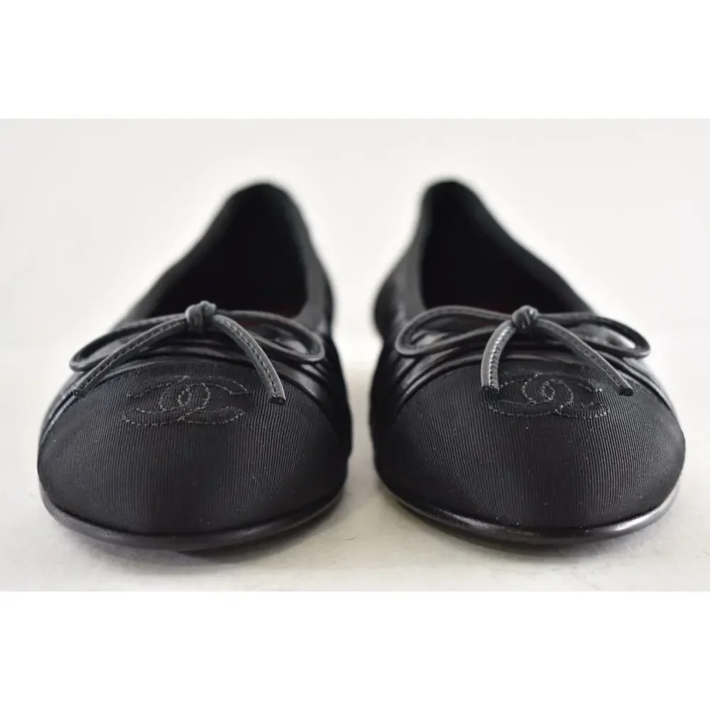 Chanel 26A Black Pleated Lambskin Leather CC Logo Bow Ballet Ballerina Flat 41